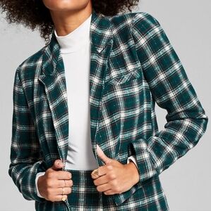 And Now This NEW Plaid Hunter Green Cream Red Gold Short Open Blazer Sz XL